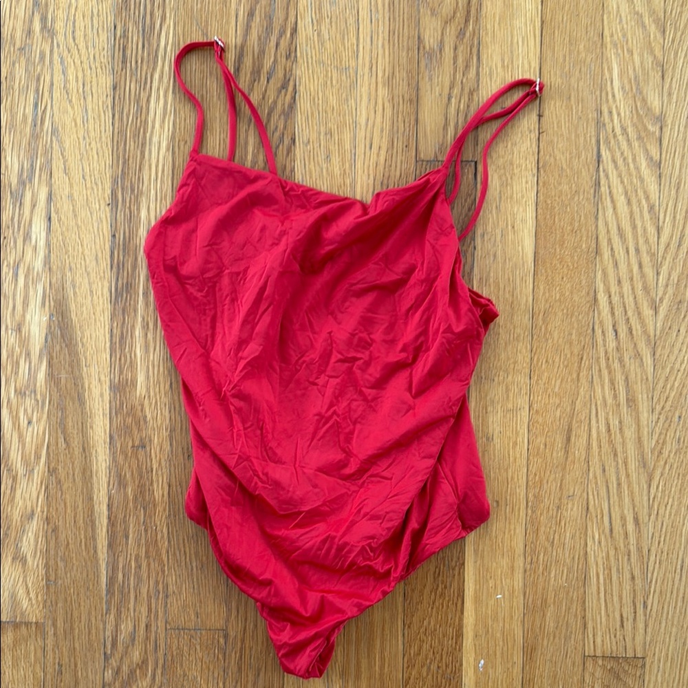 Vibrant Red One-Piece Swimsuit with Scoop Neckline